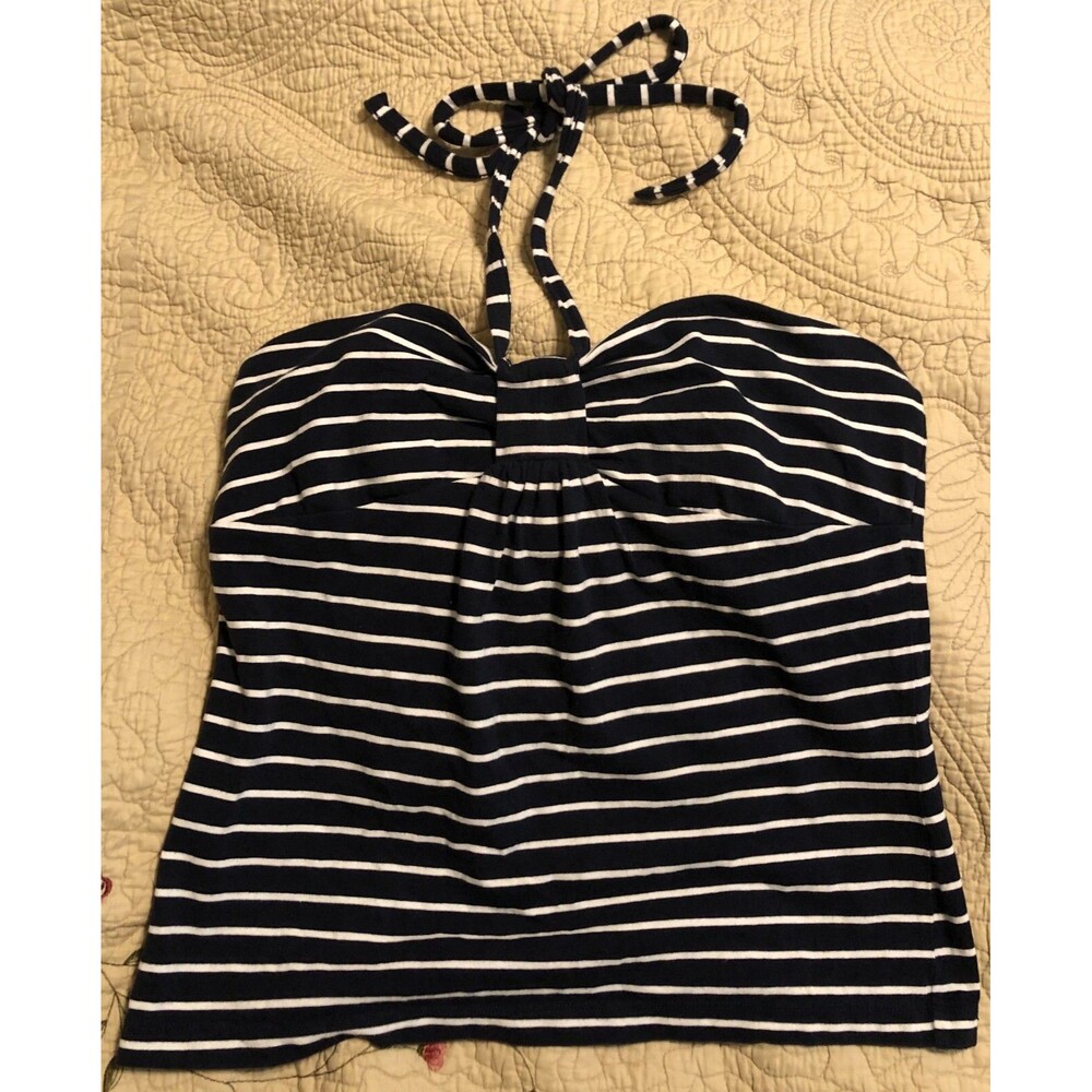 Women's Anne Taylor Loft Blue and White Stripe Halter Size Large B1